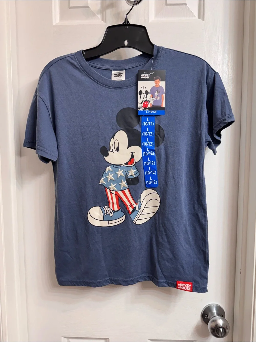 Disney Mickey Mouse Boys' Blue Patriotic Graphic Tee, Size L (10/12) New